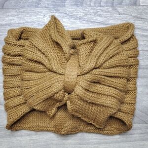 Cozy Tan Knitted Headband with Bow